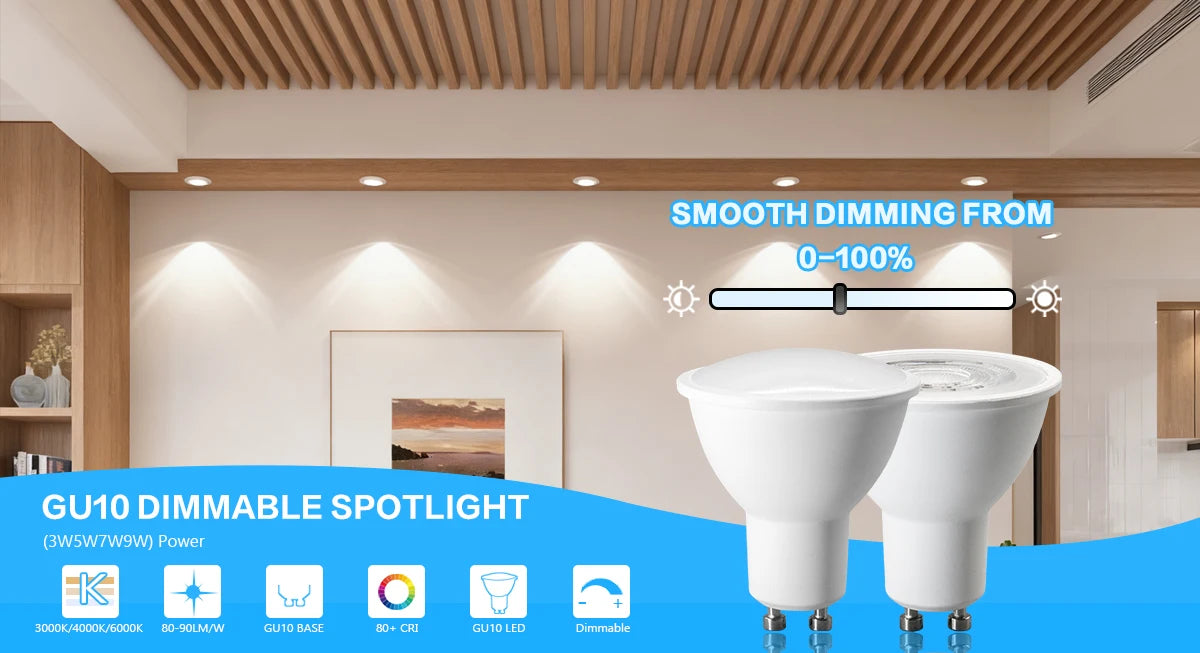 12PCS GU10 Dimmable Spot Bulbs 3W 9W 7W 5W Warm/Cool White 3000K 4000K 6000K LED Light Bulb GU10 Base  for Appliance Dimmable