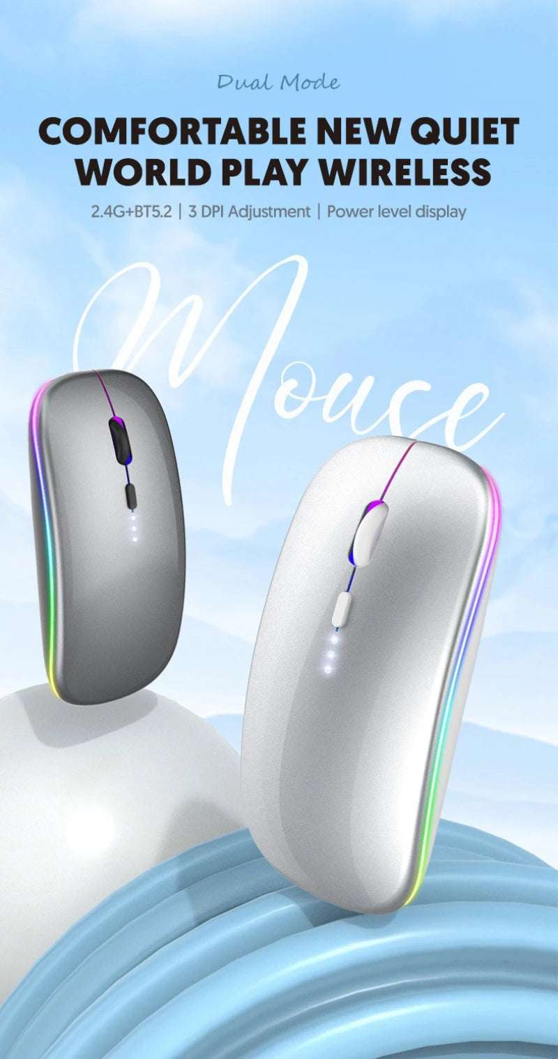 LED Wireless Mouse For Laptop Tablet PC Bluetooth RGB Rechargeable Mouses 2.4G+Bluetooth Silent Mice Backlit Gaming Mouse