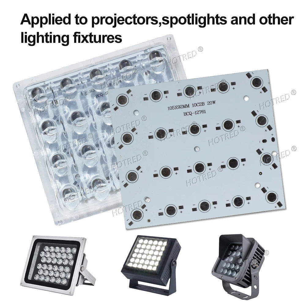 LED Aluminum PCB Board Reflector Lens Holder Base Plate Substrate For 1W 3W 20W 60W Leds Chip Bead 105*92mm For Lamp Flood Light