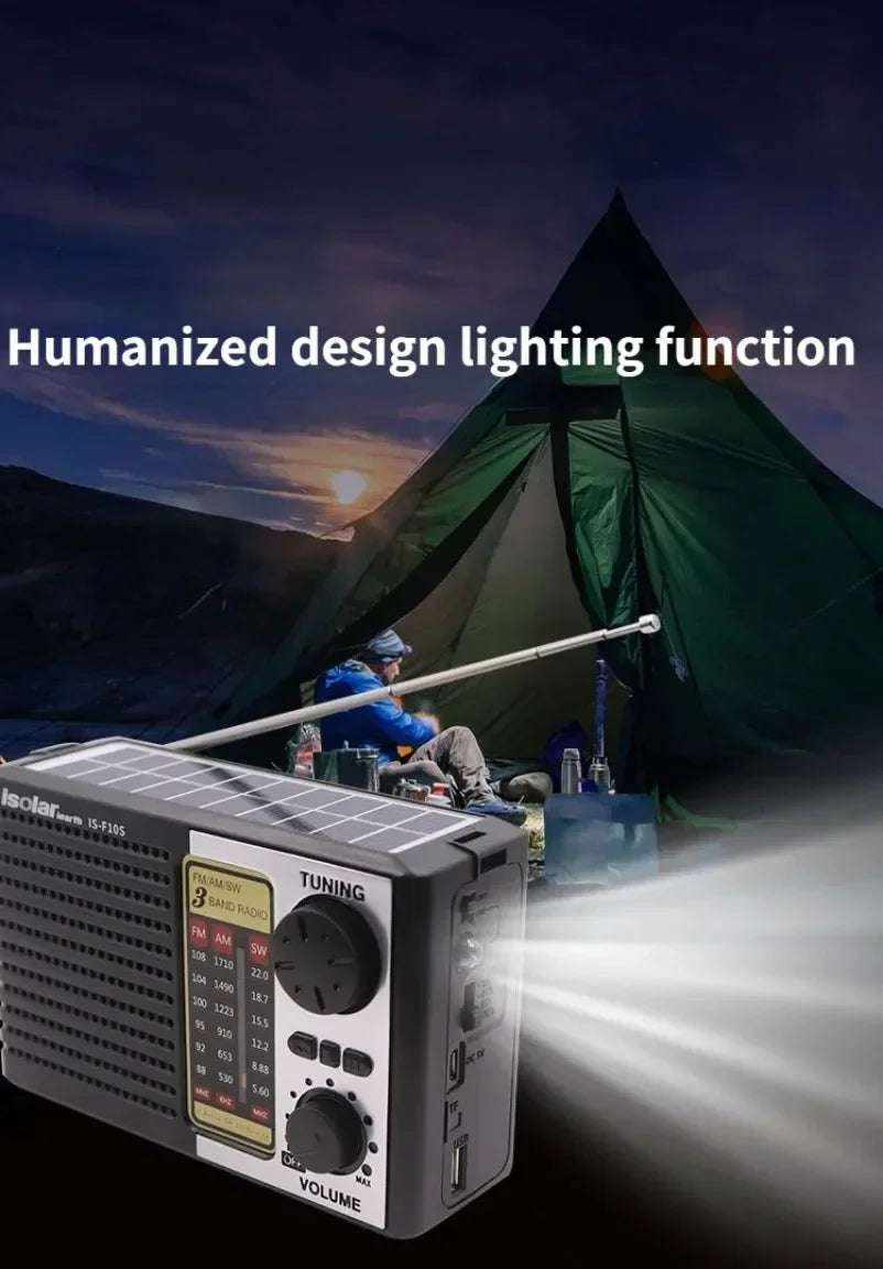 Wireless Bluetooth Speaker LED Flashlight FM AM SW Radio Solar Charging Emergency Radio TF Card Full Band High Sensitivity