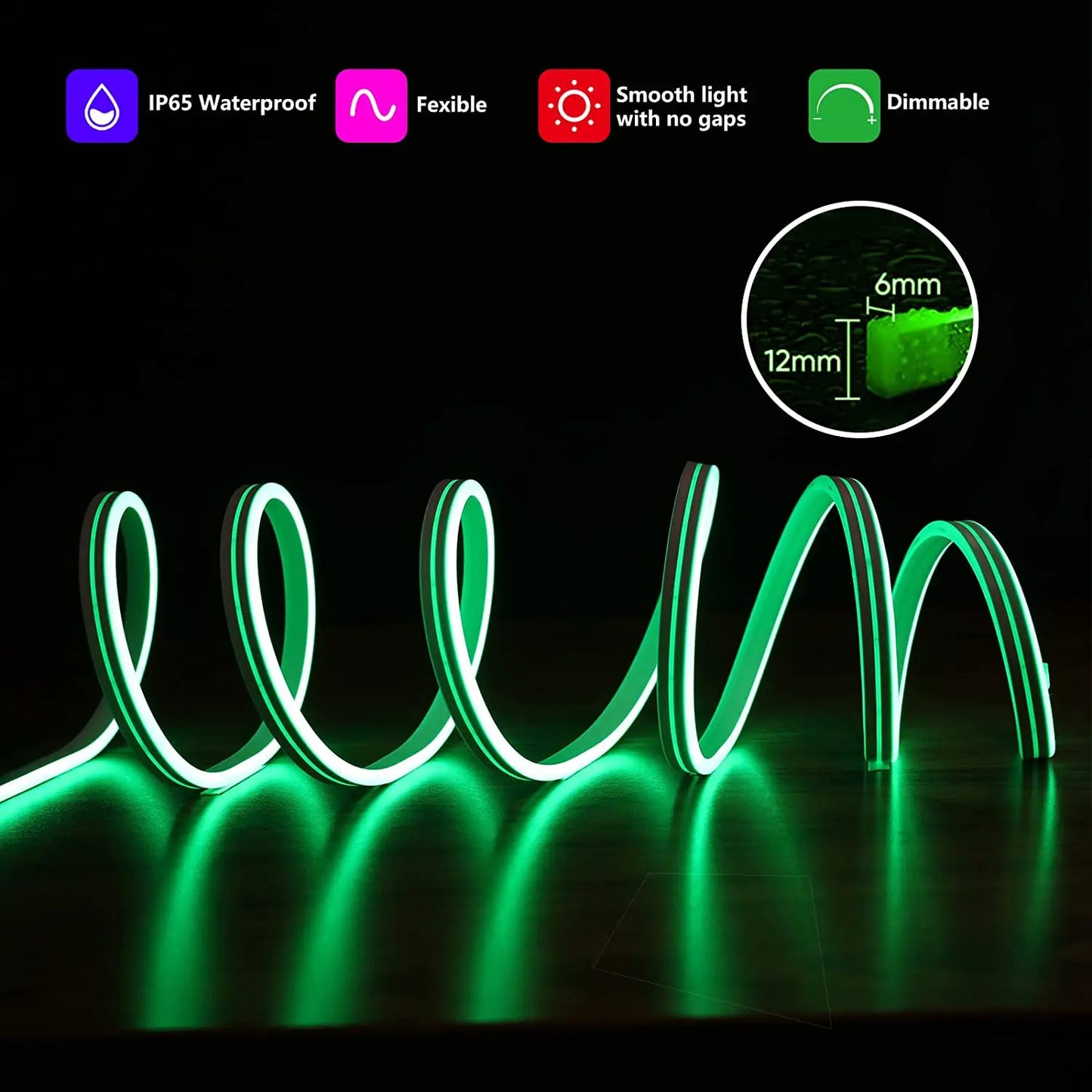 10M/5M RGB Smart WIFI Neon LED Strip Light Compatible with Alexa, 12V 108leds/m Waterproof Music Sync DIY Tape Controlled by APP