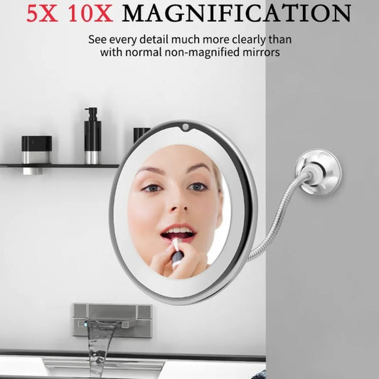 10X LED Mirror Makeup Mirror Flexible Mirror illuminated Magnifying Vanity Mirrors with Light Make up Miroir Bathroom Mirrors