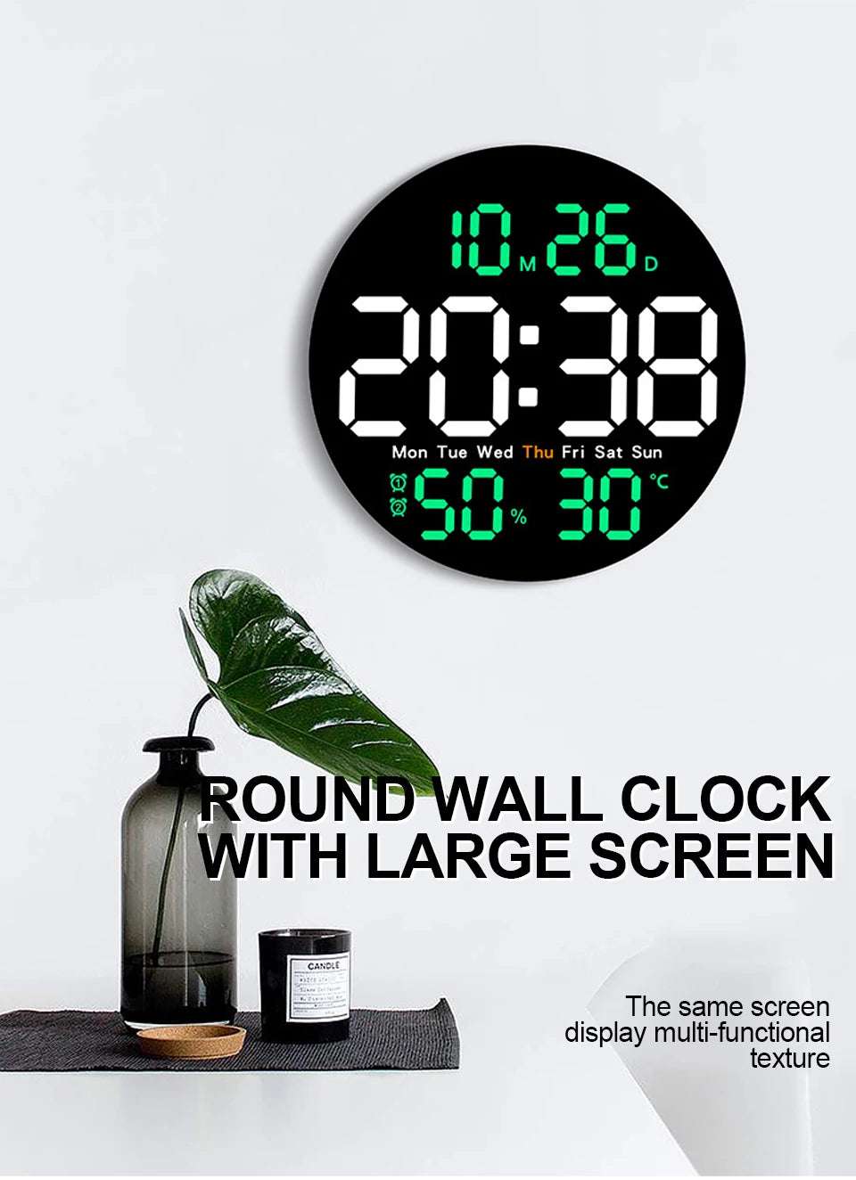 10inch LED Large Digital Wall Clock with Remote Control Temperature Humidity Date Week Display Countdown Timing Clock Home Decor