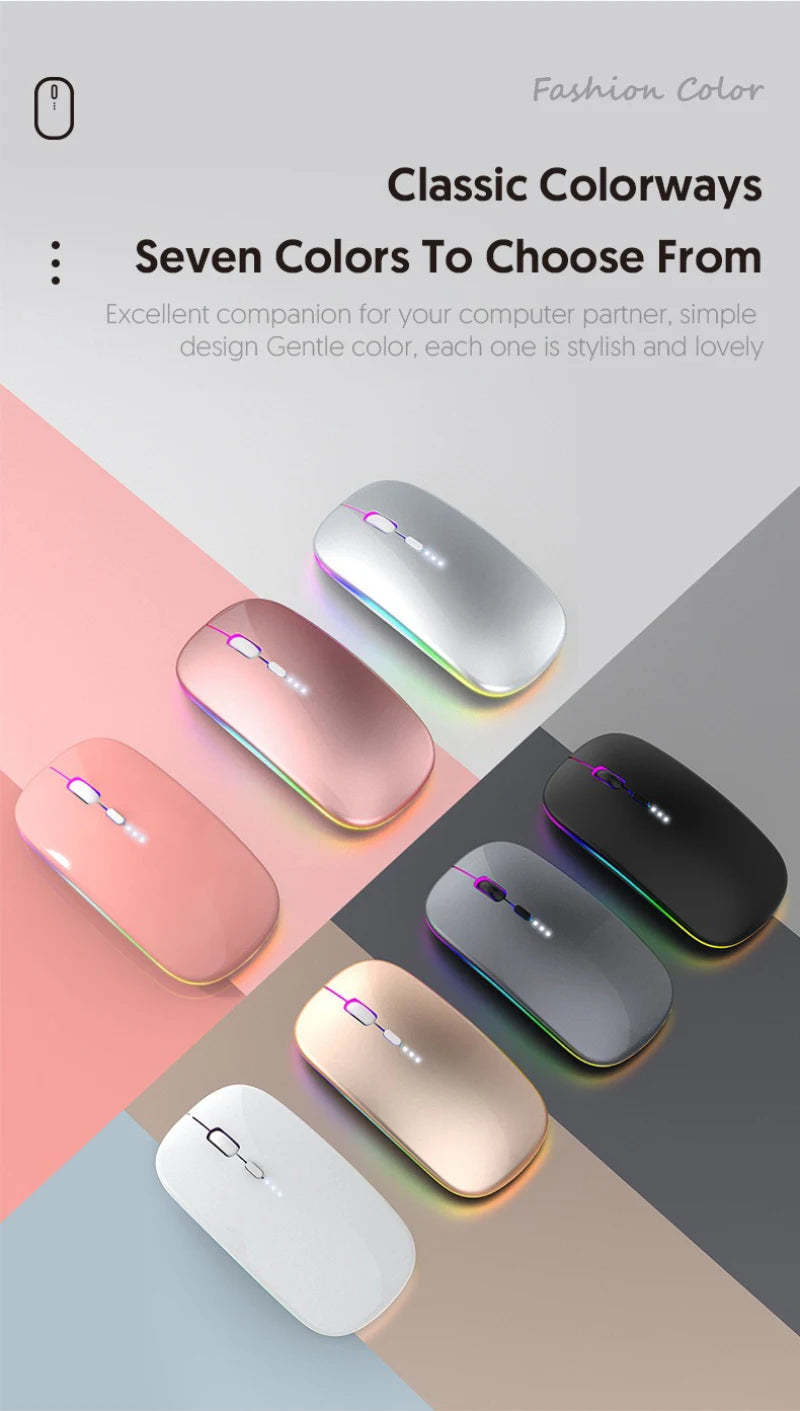 LED Wireless Mouse For Laptop Tablet PC Bluetooth RGB Rechargeable Mouses 2.4G+Bluetooth Silent Mice Backlit Gaming Mouse
