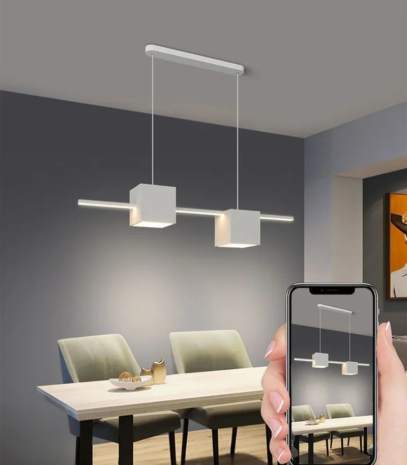 Modern LED Pendant Light White Dining Room Kitchen Living  Square Design Ceiling Chandelier Simple Personality Hanging Lamp