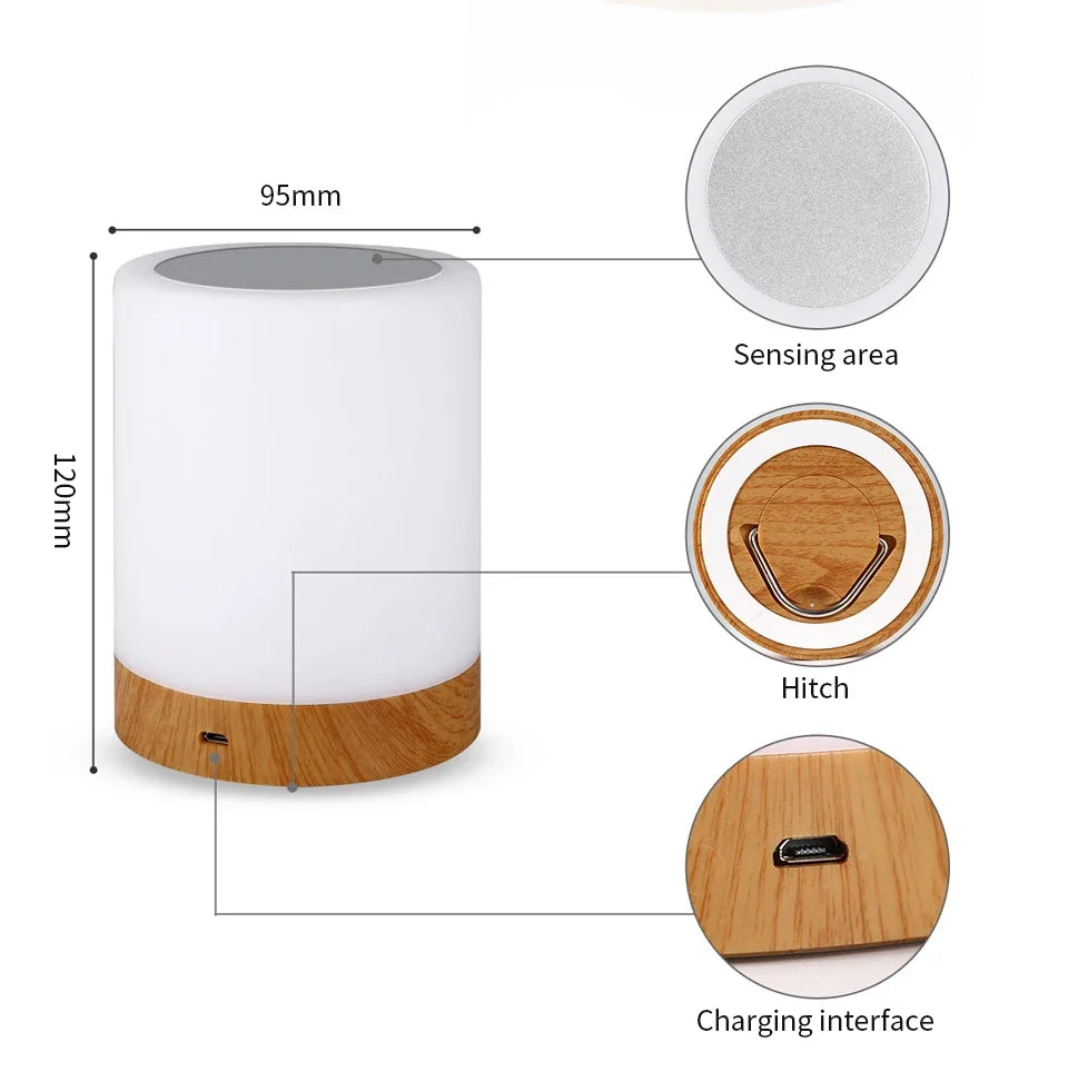 Touch Bedside Table Lamp RGB USB Rechargeable Night Light NightStand Desk Lamp Bedroom Decoration Kids Gift Dining Table Light