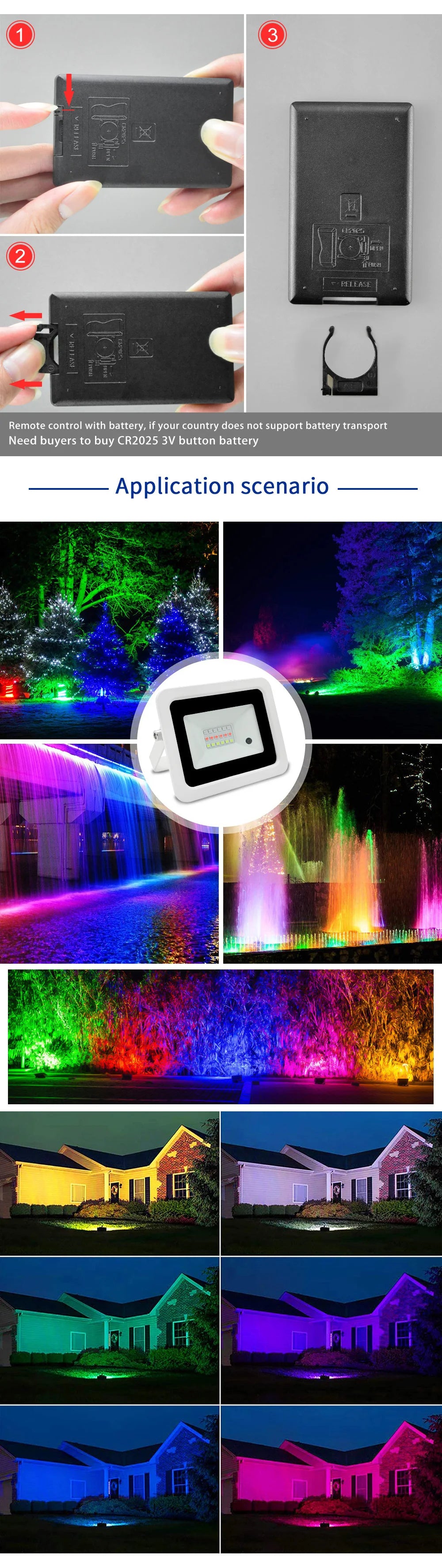 RGB LED Projector 20W 30W 50W 100W RGB LED Lights IP68 Waterproof LED Spotlight 110V / 220V Outdoor Christmas Projector