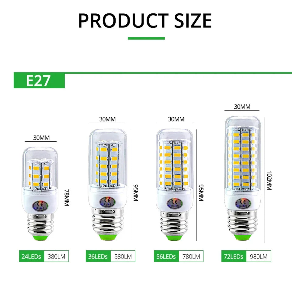E27 LED Lamp E14 LED SMD 5730 220V Corn Light Bulbs 24 36 56 72LEDs Lamparas LED Chandelie For Home Decoration Ampoule Led Light