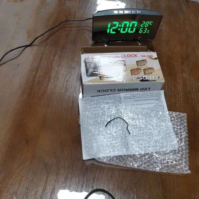 Mirror Digital Alarm Clock Temperature Date 2 Levels of Brightness Adjustment Snooze Table Clock 12/24H Night Mode LED Clock