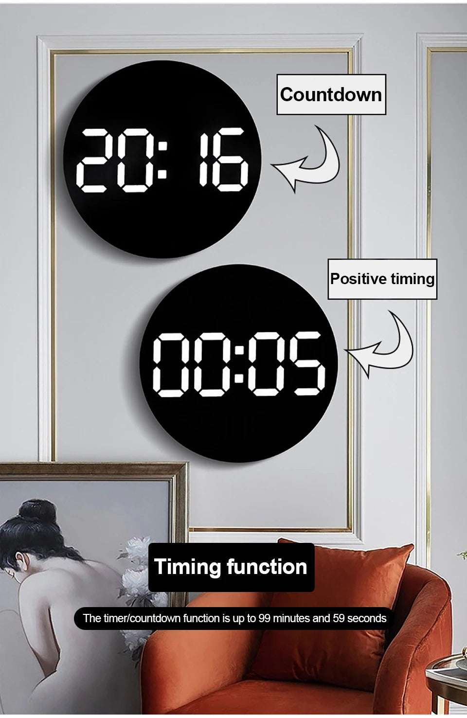 10inch LED Large Digital Wall Clock with Remote Control Temperature Humidity Date Week Display Countdown Timing Clock Home Decor