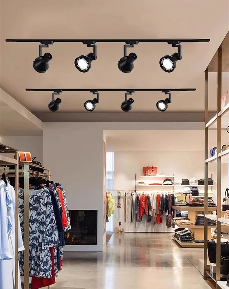 PAR30 LED E27 Track Light Bracket Base 2-Wires Rail Ceiling Lamps Holder Clothing Store Living Room Replaceable Spotlight Socket