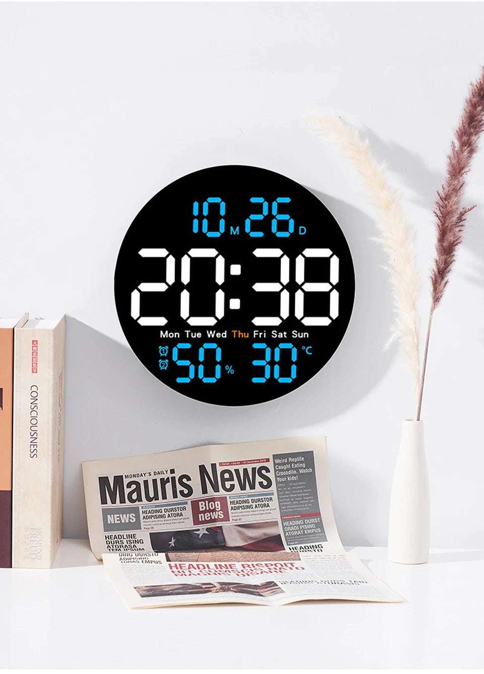 10inch LED Large Digital Wall Clock with Remote Control Temperature Humidity Date Week Display Countdown Timing Clock Home Decor