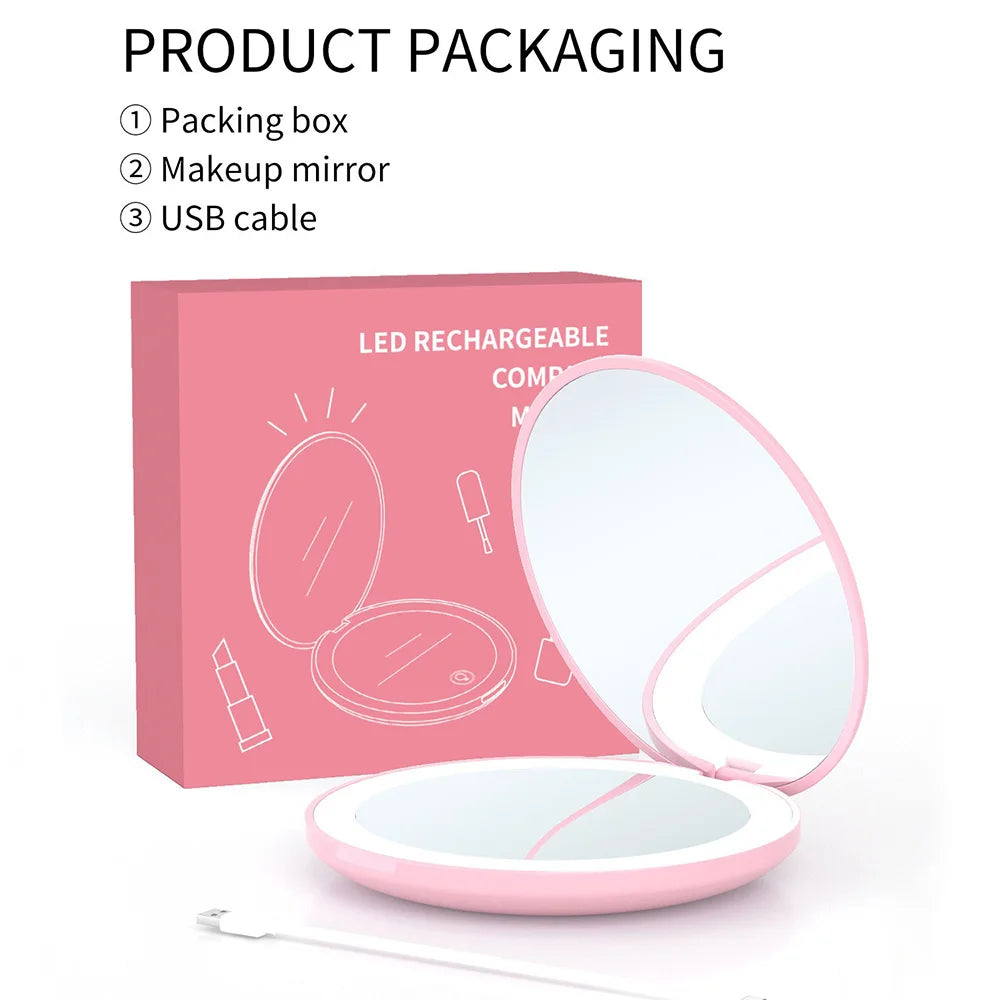 Miroir Compact Small Mini Player With Led Light Illuminated Women's Pocket Mirrors With 10x Magnification And Rechargeability