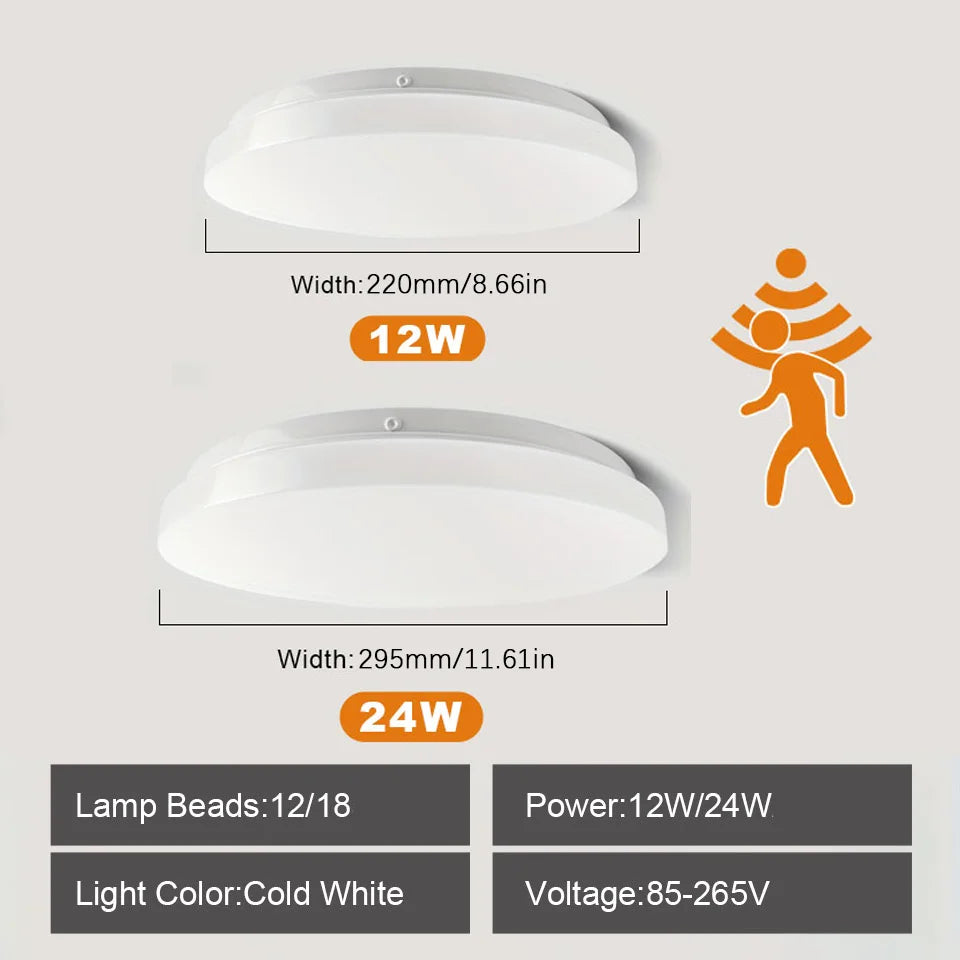 LED Ceiling Lights PIR Motion Sensor LED bulb Smart  Home Lighting Ceiling led lamp 12W 24W For Room Hallways Corridor 85-265VV