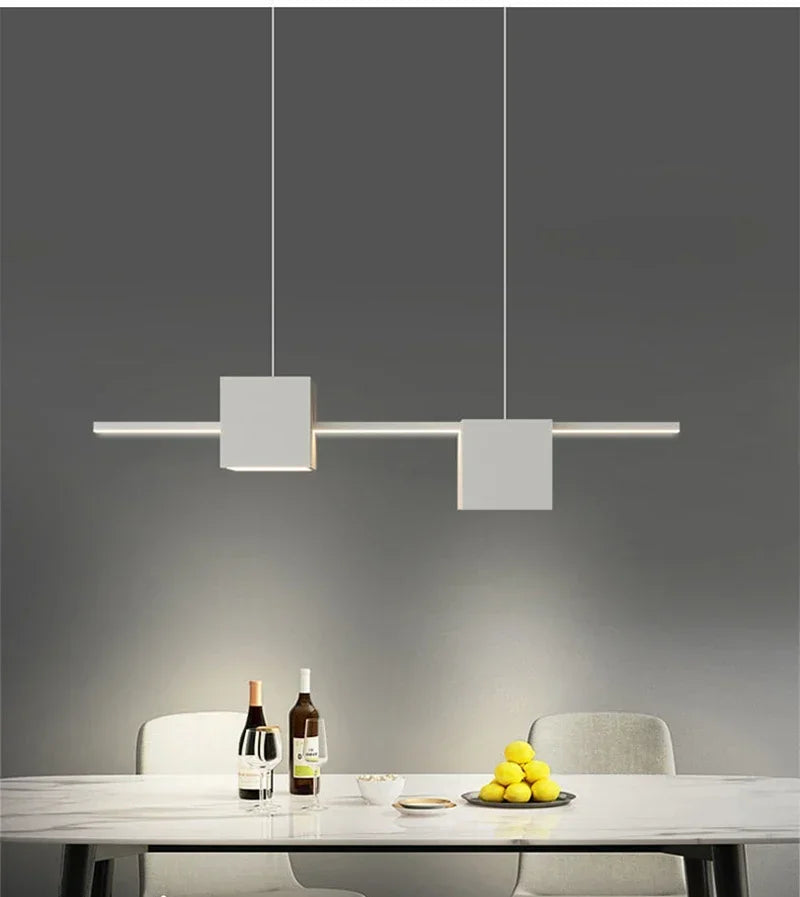 Modern LED Pendant Light White Dining Room Kitchen Living  Square Design Ceiling Chandelier Simple Personality Hanging Lamp
