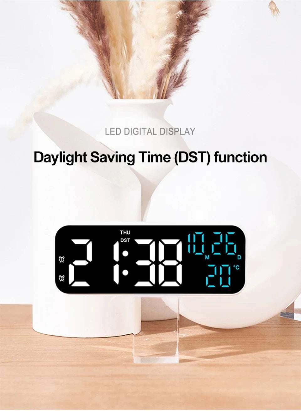 LED Digital Clock Temperature Date Week Display Desktop Clock 3 level Brightness Adjustment Voice Control Countdown Alarm Clock