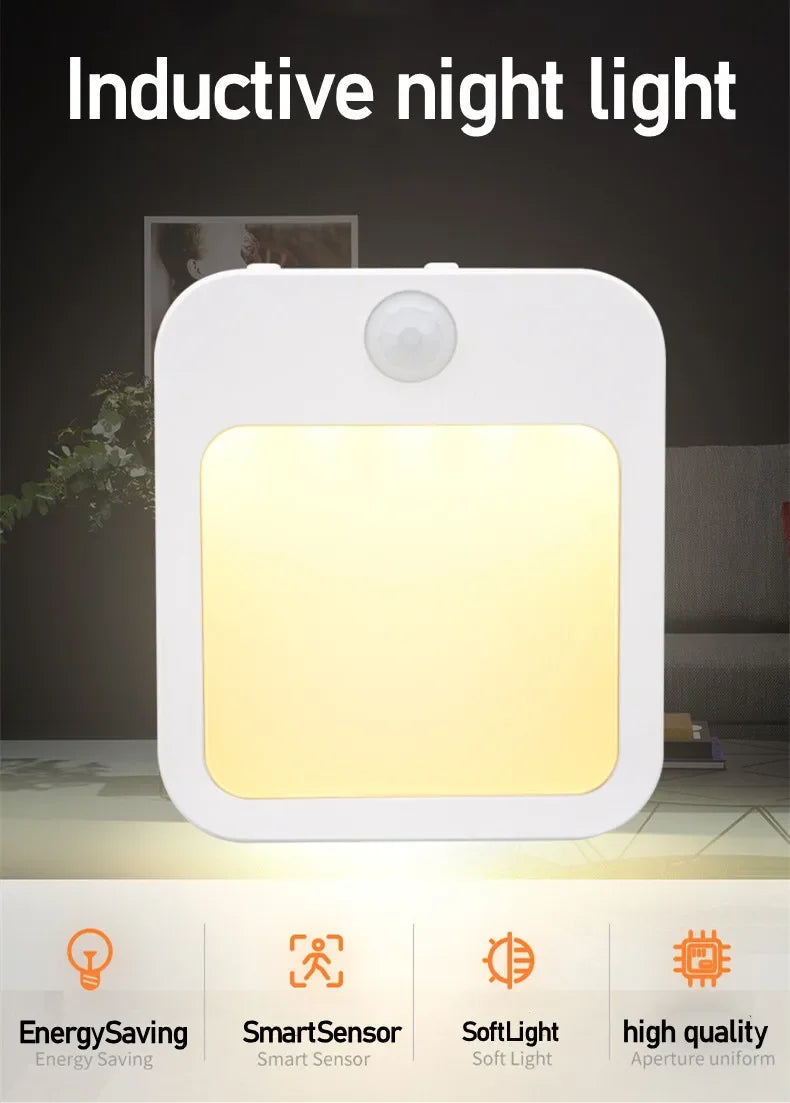 Motion Sensor LED Night Lights EU Plug Dimmable Cabinet Light for Baby Bedside Bedroom Corridor Wireless Night Lamp Lighting