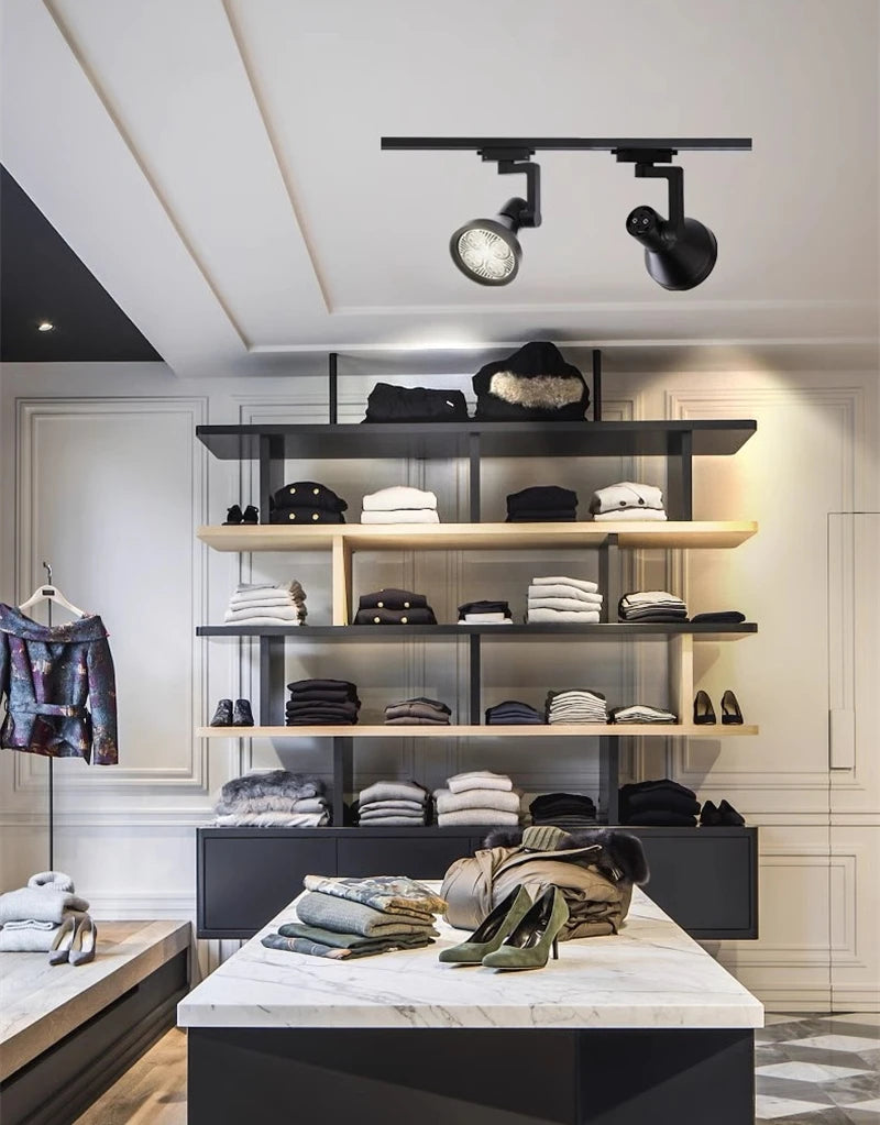 PAR30 LED E27 Track Light Bracket Base 2-Wires Rail Ceiling Lamps Holder Clothing Store Living Room Replaceable Spotlight Socket