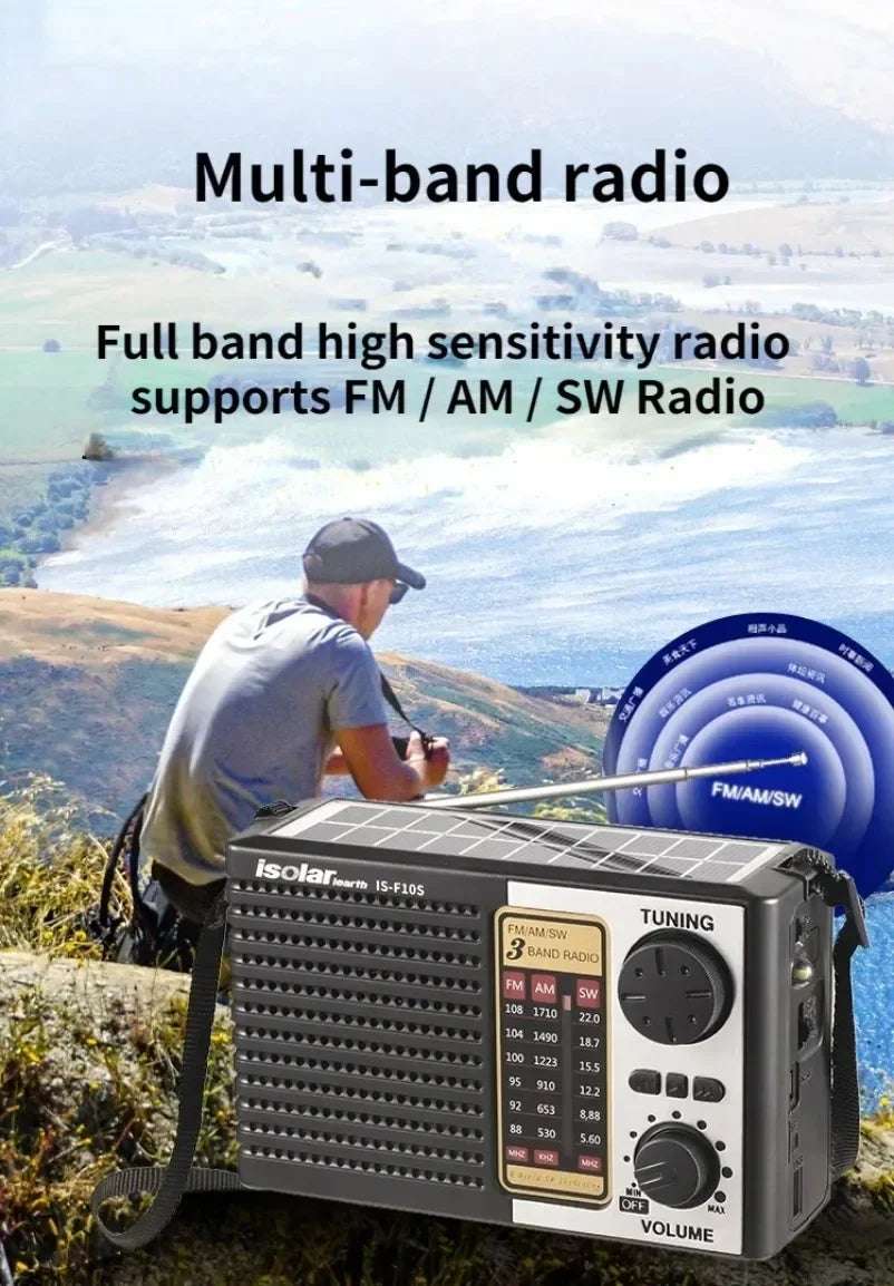 Wireless Bluetooth Speaker LED Flashlight FM AM SW Radio Solar Charging Emergency Radio TF Card Full Band High Sensitivity