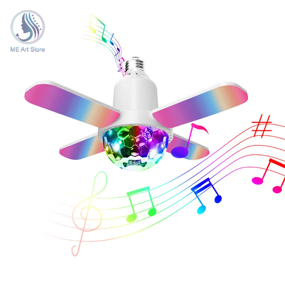 E27 LED Bulb Fan Blade Four-leaf Music Lamp Bluetooth Speaker Foldable LED Light Bulb Ceiling Light With Remote Controller