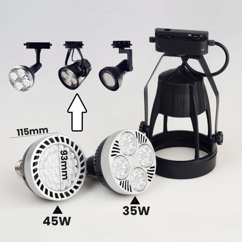 PAR30 LED E27 Track Light Bracket Base 2-Wires Rail Ceiling Lamps Holder Clothing Store Living Room Replaceable Spotlight Socket