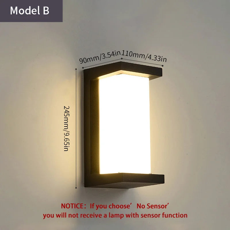 LED Outdoor Wall Light PIR Motion Sensor Wall lamp AC110V 220V Waterproof Modern Indoor Home Balcony Porch Garden Decoration