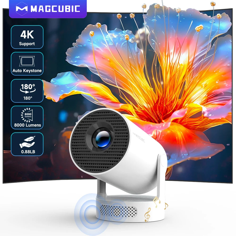 Magcubic Projector Android 11 4K 1280*720P HY300 Pro + Dual Wifi 260ANSI 180°flexible BT5.0 Cinema Outdoor Portable Projector