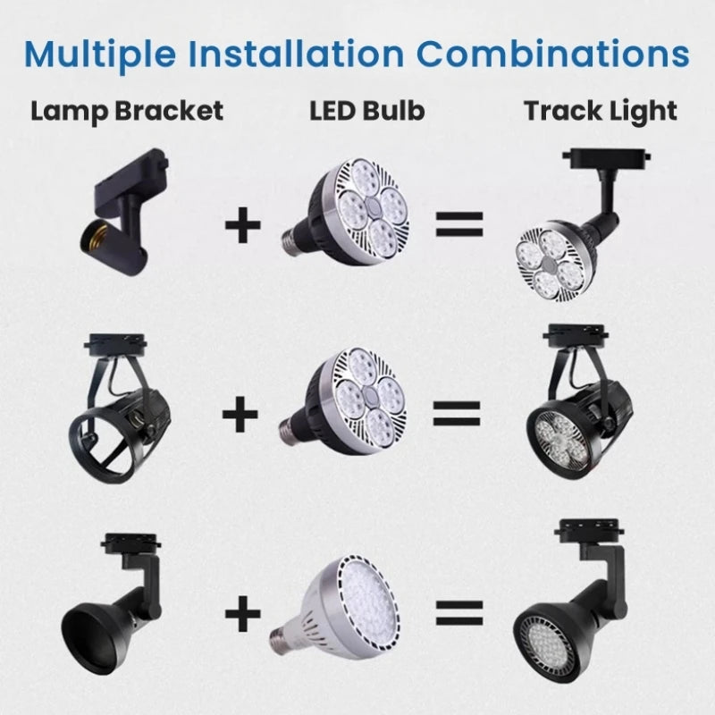 PAR30 LED E27 Track Light Bracket Base 2-Wires Rail Ceiling Lamps Holder Clothing Store Living Room Replaceable Spotlight Socket