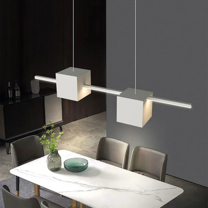 Modern LED Pendant Light White Dining Room Kitchen Living  Square Design Ceiling Chandelier Simple Personality Hanging Lamp