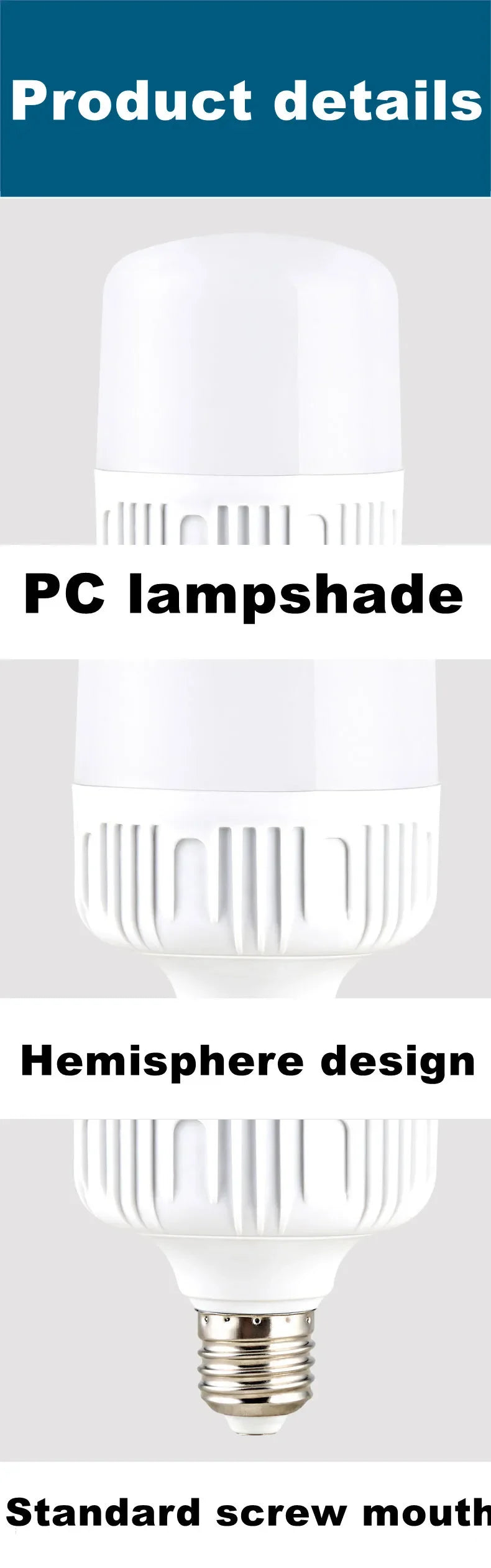 100W E27 LED Screw Mouth Light 220V High Brightness Light Bulb White Light Eye Protection Non Flickering High Heat Dissipation