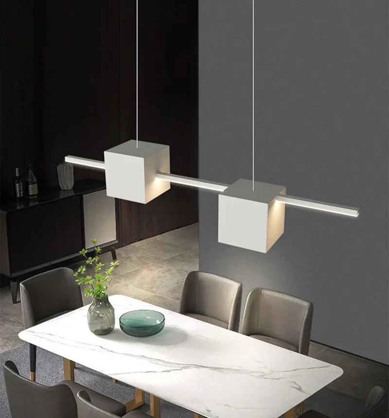 Modern LED Pendant Light White Dining Room Kitchen Living  Square Design Ceiling Chandelier Simple Personality Hanging Lamp