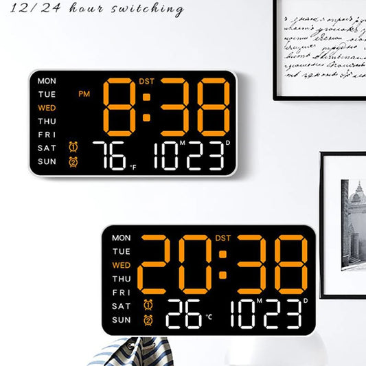 Large Digital Wall Clock With Voice Control LED Display Shows Week Date Temperature Alarm Brightness Adjustable 12/24H Format Fo