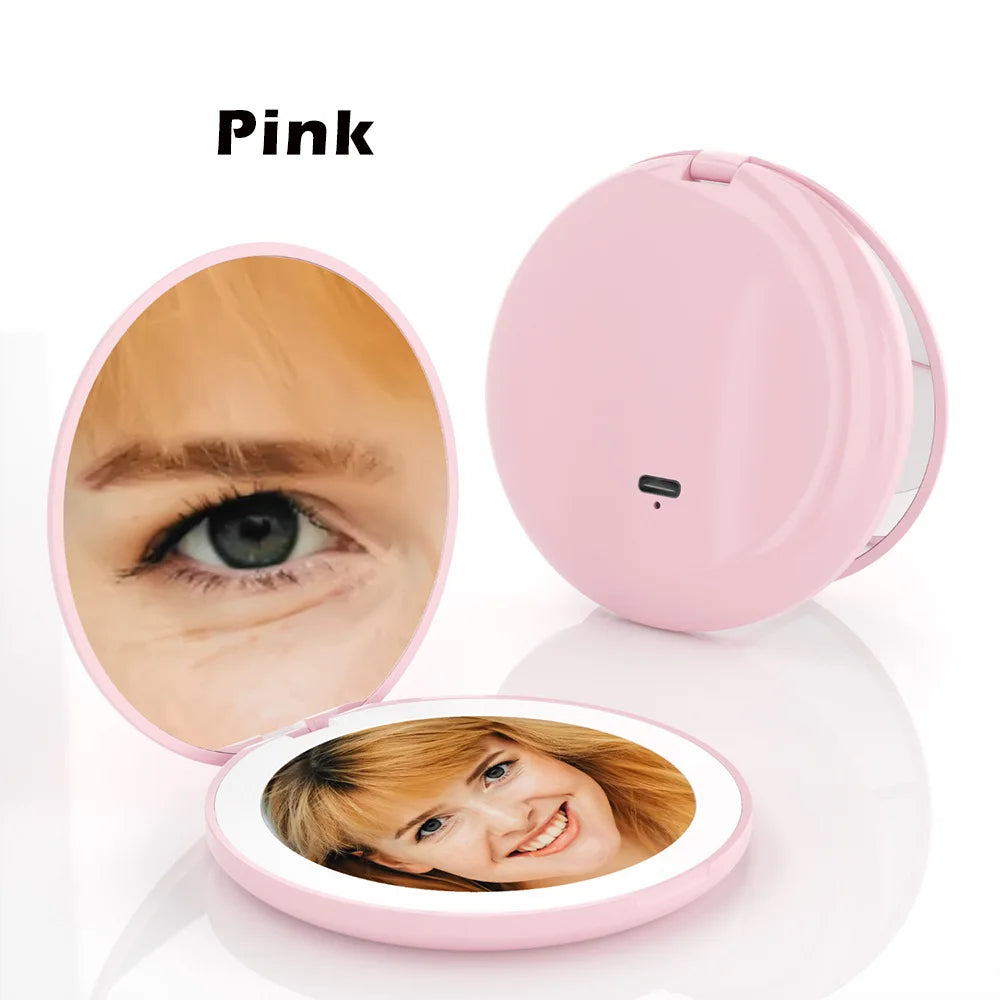 Miroir Compact Small Mini Player With Led Light Illuminated Women's Pocket Mirrors With 10x Magnification And Rechargeability
