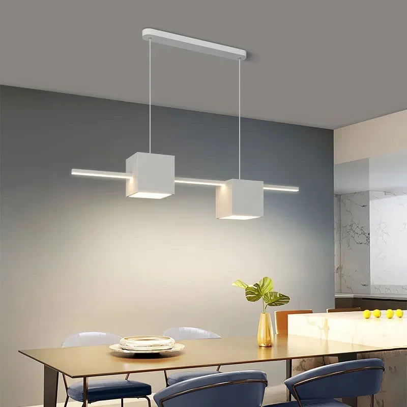 Modern LED Pendant Light White Dining Room Kitchen Living  Square Design Ceiling Chandelier Simple Personality Hanging Lamp