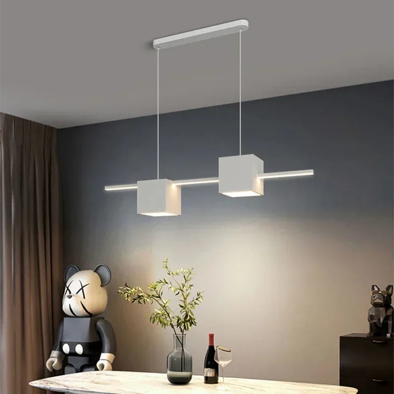Modern LED Pendant Light White Dining Room Kitchen Living  Square Design Ceiling Chandelier Simple Personality Hanging Lamp