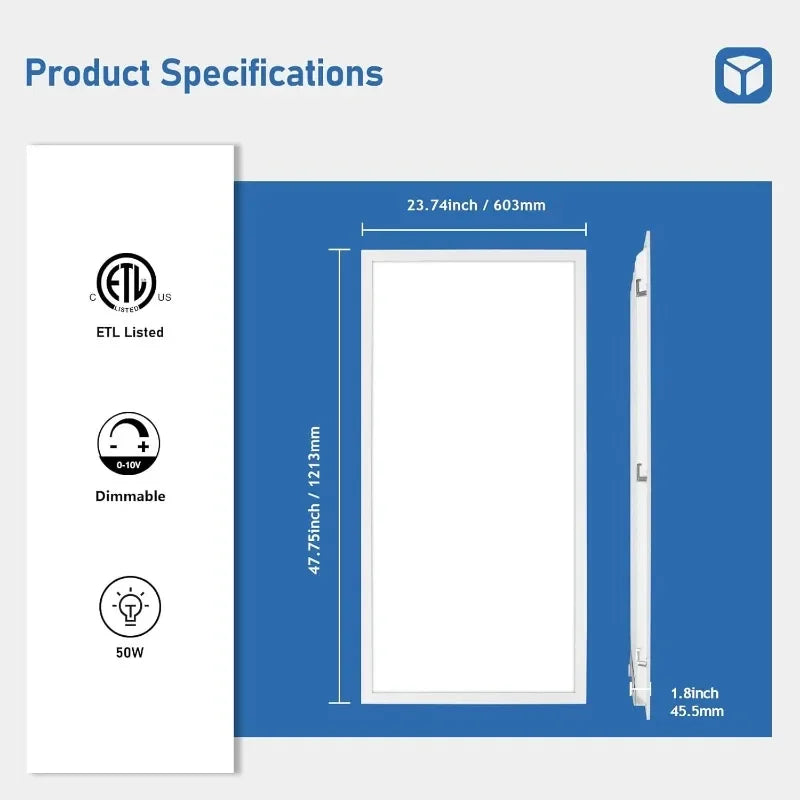 2025 2x4 LED Flat Panel Light Drop Ceiling 0-10V Dimmable, 30/40/50W Selectable, 3000K 4000K 5000K Switchable, 120-277V, ETL Lis