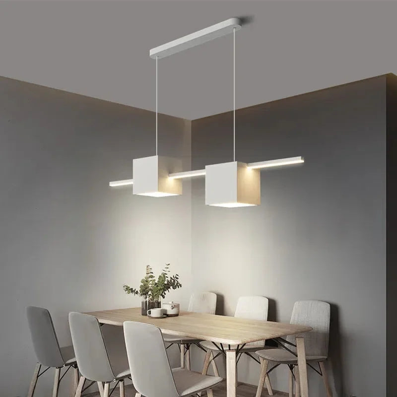 Modern LED Pendant Light White Dining Room Kitchen Living  Square Design Ceiling Chandelier Simple Personality Hanging Lamp