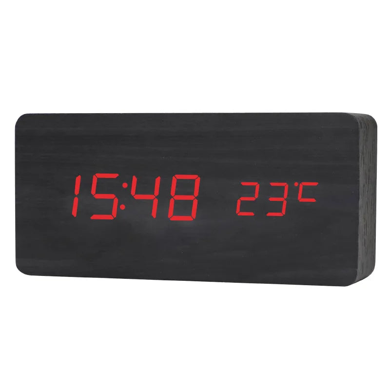 Retro wooden LED digital alarm clock silent with temperature night light electronic fashion wooden clock living room bedside