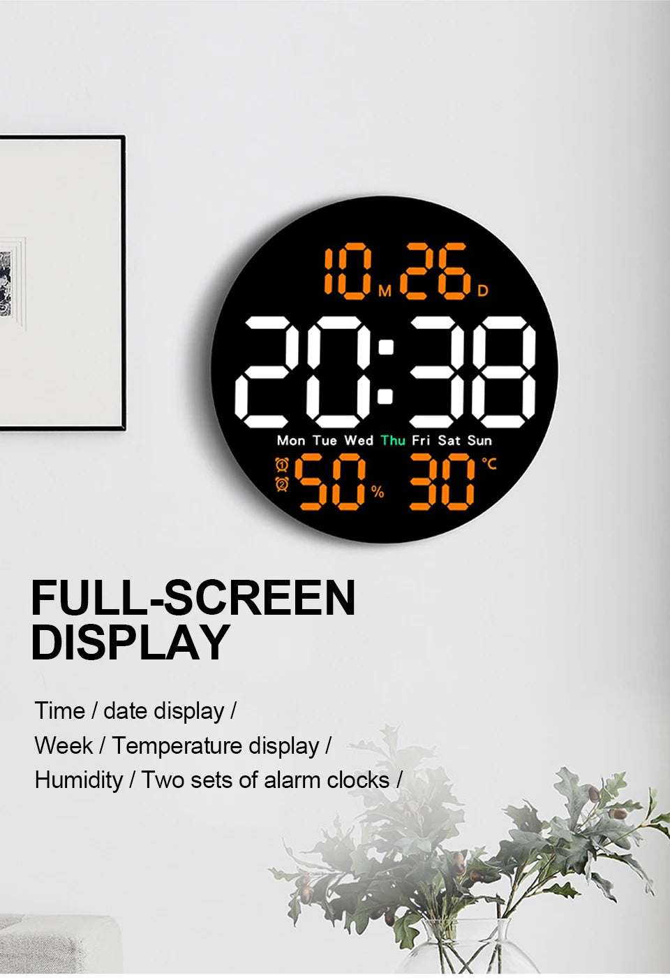 10inch LED Large Digital Wall Clock with Remote Control Temperature Humidity Date Week Display Countdown Timing Clock Home Decor