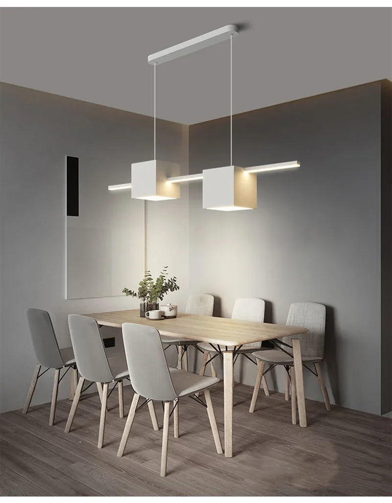 Modern LED Pendant Light White Dining Room Kitchen Living  Square Design Ceiling Chandelier Simple Personality Hanging Lamp
