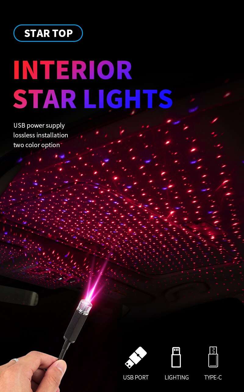 LED Starry Sky Lamp Car Laser Star Roof Light 5V USB Powered Galaxy Star Atmosphere Light Projector Lamp For Room Ceiling Decor