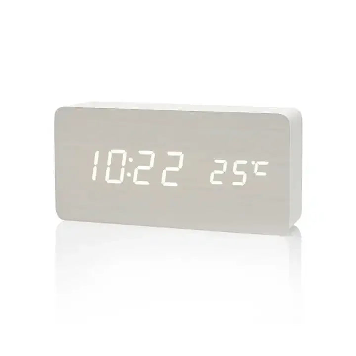 Retro wooden LED digital alarm clock silent with temperature night light electronic fashion wooden clock living room bedside