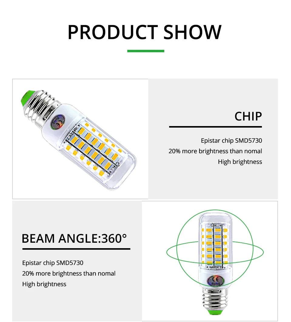 E27 LED Lamp E14 LED SMD 5730 220V Corn Light Bulbs 24 36 56 72LEDs Lamparas LED Chandelie For Home Decoration Ampoule Led Light