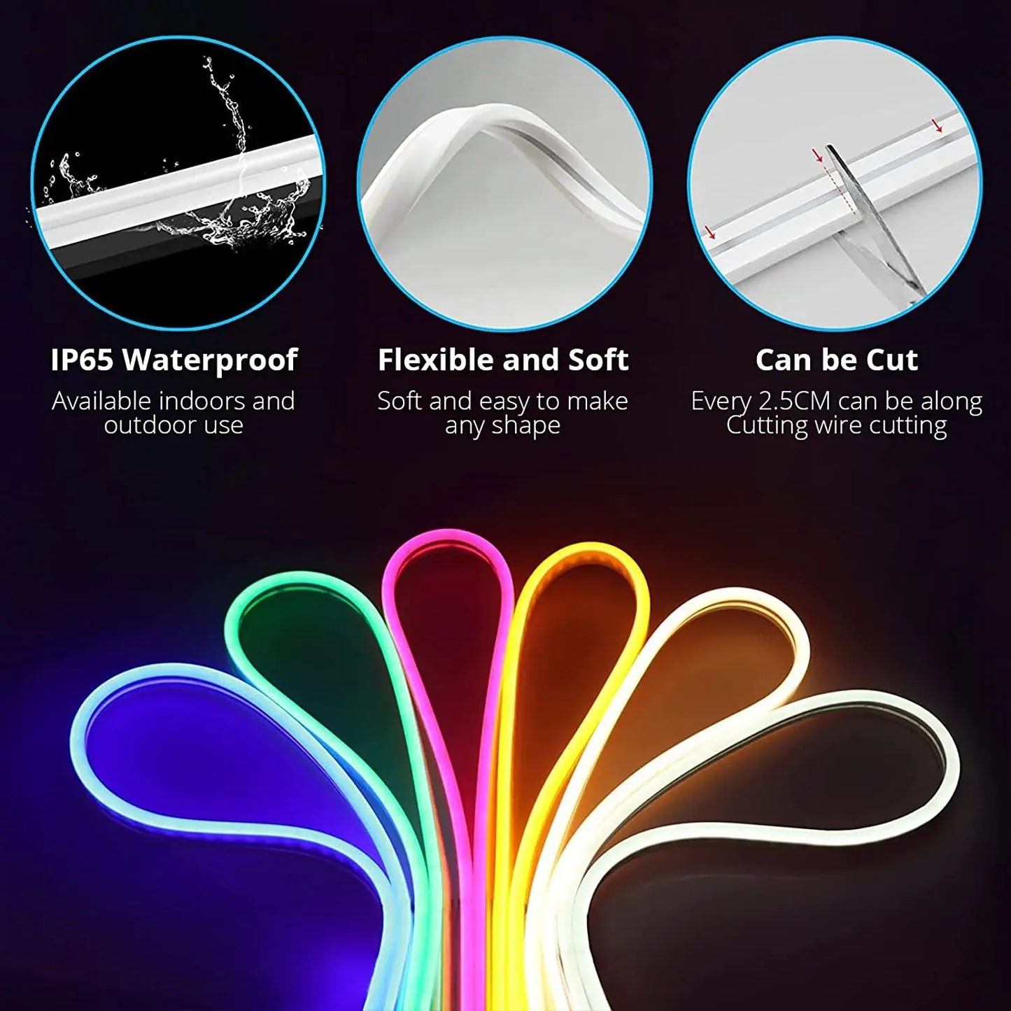 10M/5M RGB Smart WIFI Neon LED Strip Light Compatible with Alexa, 12V 108leds/m Waterproof Music Sync DIY Tape Controlled by APP