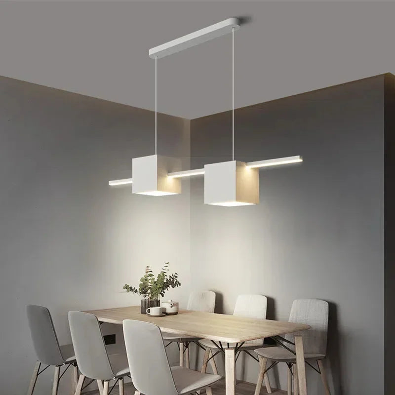 Modern LED Pendant Light White Dining Room Kitchen Living  Square Design Ceiling Chandelier Simple Personality Hanging Lamp
