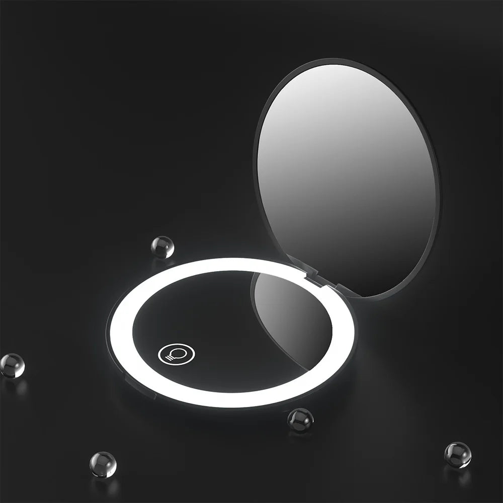 Miroir Compact Small Mini Player With Led Light Illuminated Women's Pocket Mirrors With 10x Magnification And Rechargeability
