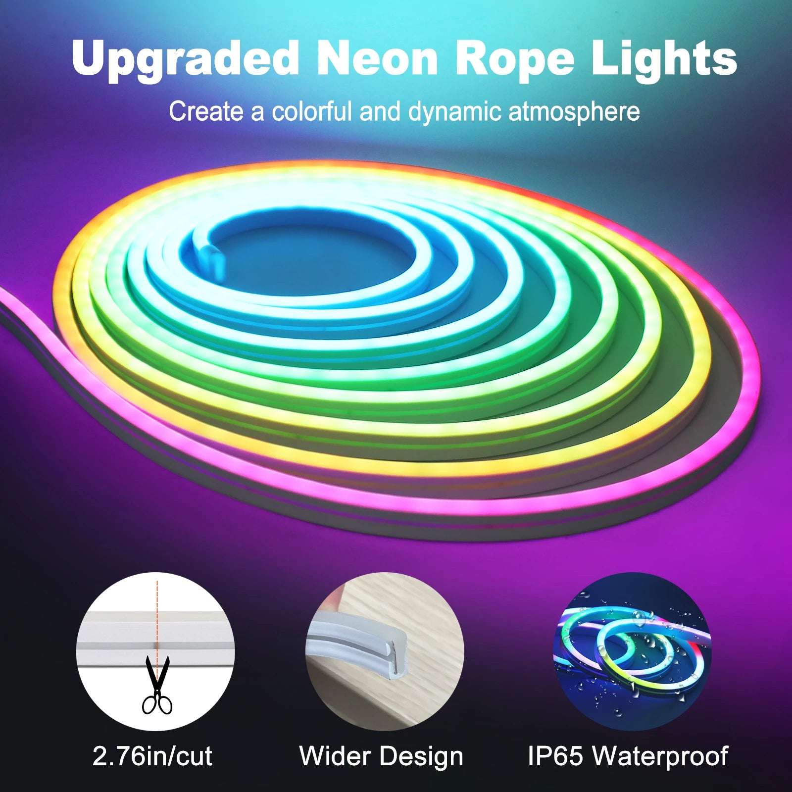 Tuya WiFi Smart WS2811 RGBIC LED Neon Light 12V 24V Waterproof Flexible LED Strip Light Bluetooth LED Tape Ribbon Bedroom Decor