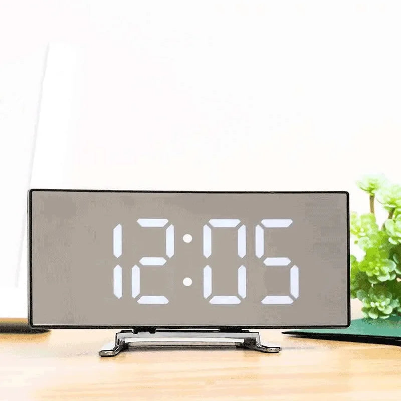 Mirror Digital Alarm Clock Temperature Date 2 Levels of Brightness Adjustment Snooze Table Clock 12/24H Night Mode LED Clock