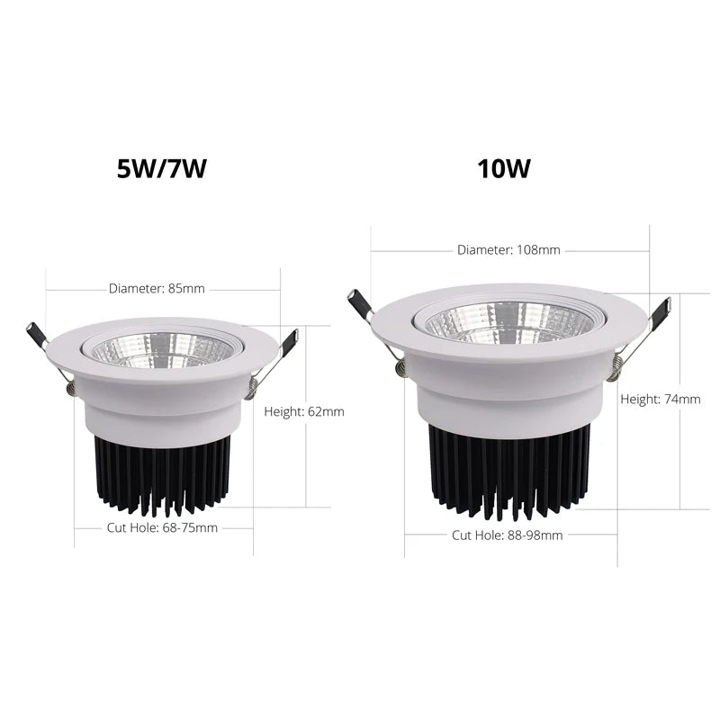 COB Spot LED Light Cut Hole 70mm 90mm Reccesed Downlight Middle Szie For Home Celing 20 square meters suggest 10-15pcs