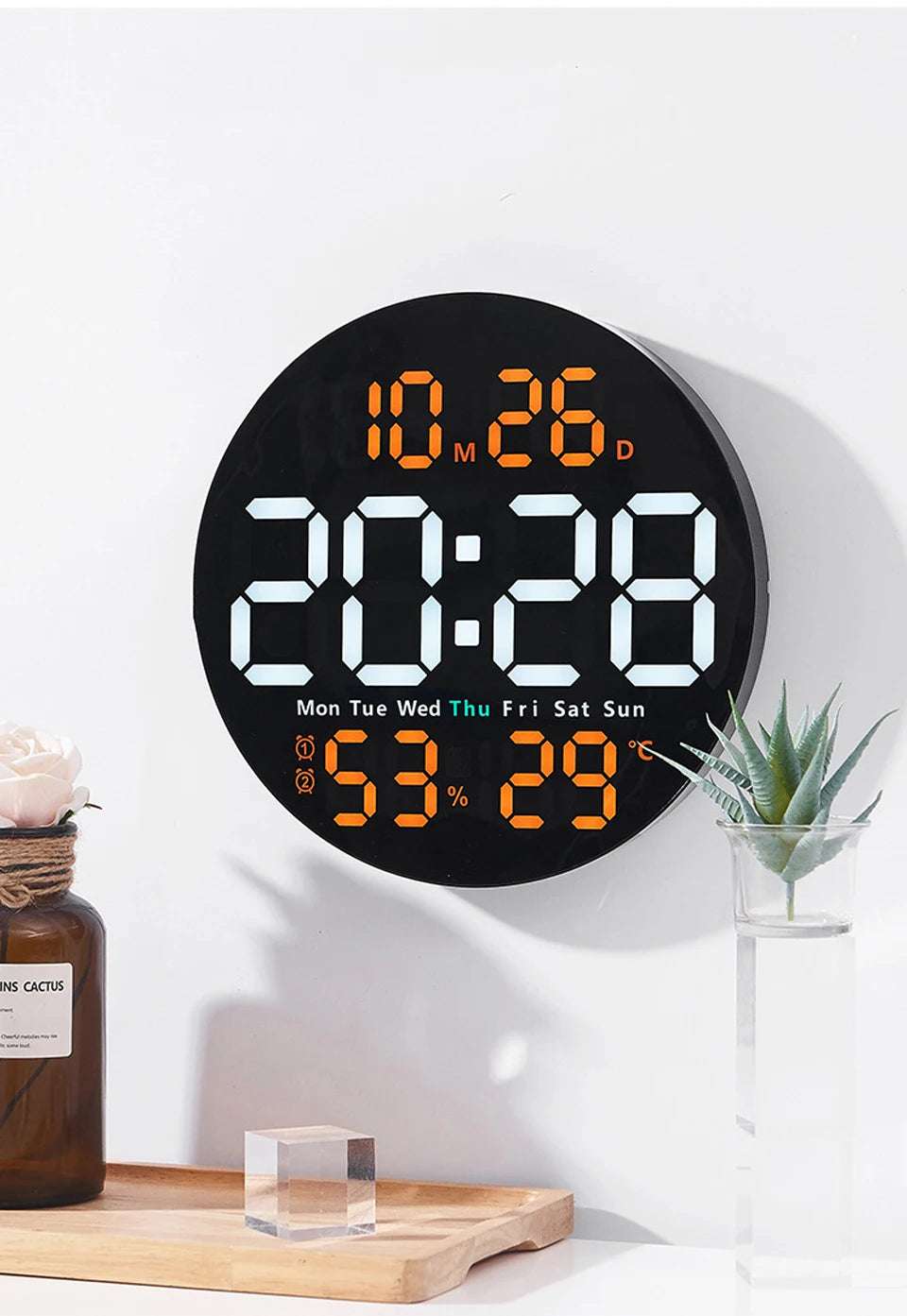 10inch LED Large Digital Wall Clock with Remote Control Temperature Humidity Date Week Display Countdown Timing Clock Home Decor
